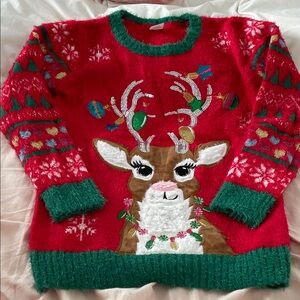 Holiday Time Red and Green Fuzzy Sweater